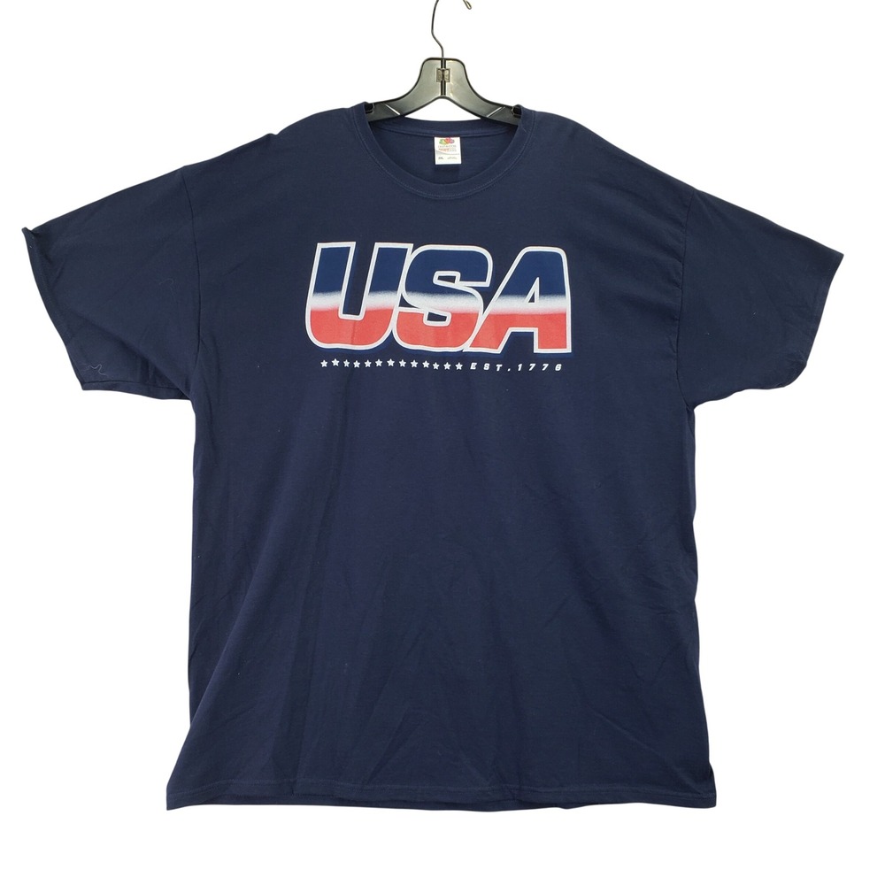 USA Graphic Fruit of the Loom Heavy HD T-Shirt Mens 2XL Navy Blue Patriotic Tee